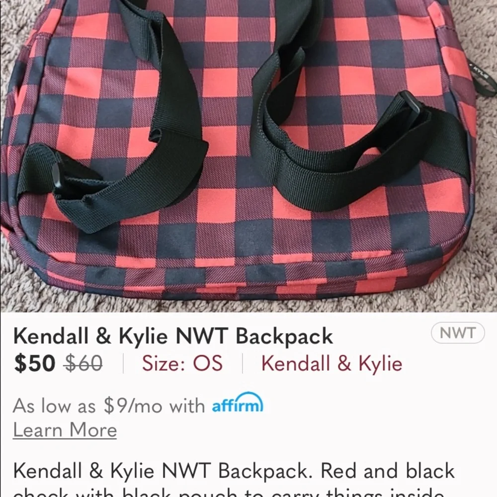 Kendal & Kylie black lumber jack plaid backpack excellent for the HOLIDAYS 🎁 - Picture 5 of 5